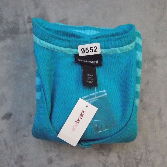 Lane Bryant Sweater Womens 18/20 Teal Blue Striped Casual Plus Size 1/4 Button - Picture 14 of 14